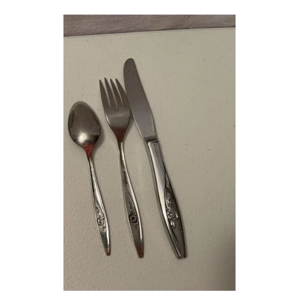 Oneida Craft 3 Piece Children Set Rose Silverware‎ Vintage Spoon Fork Knife